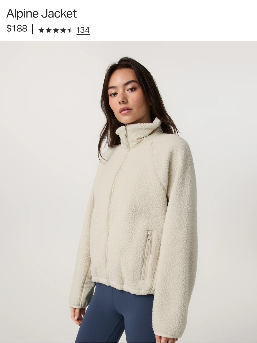 Vuori Alpine Teddy Zip Jacket in Cream
